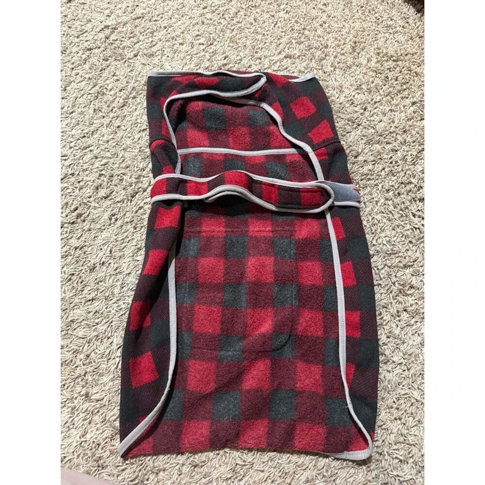 L.L. Bean Buffalo Plaid Dog Jacket XL Red Black Fleece Sweater Coat 302833